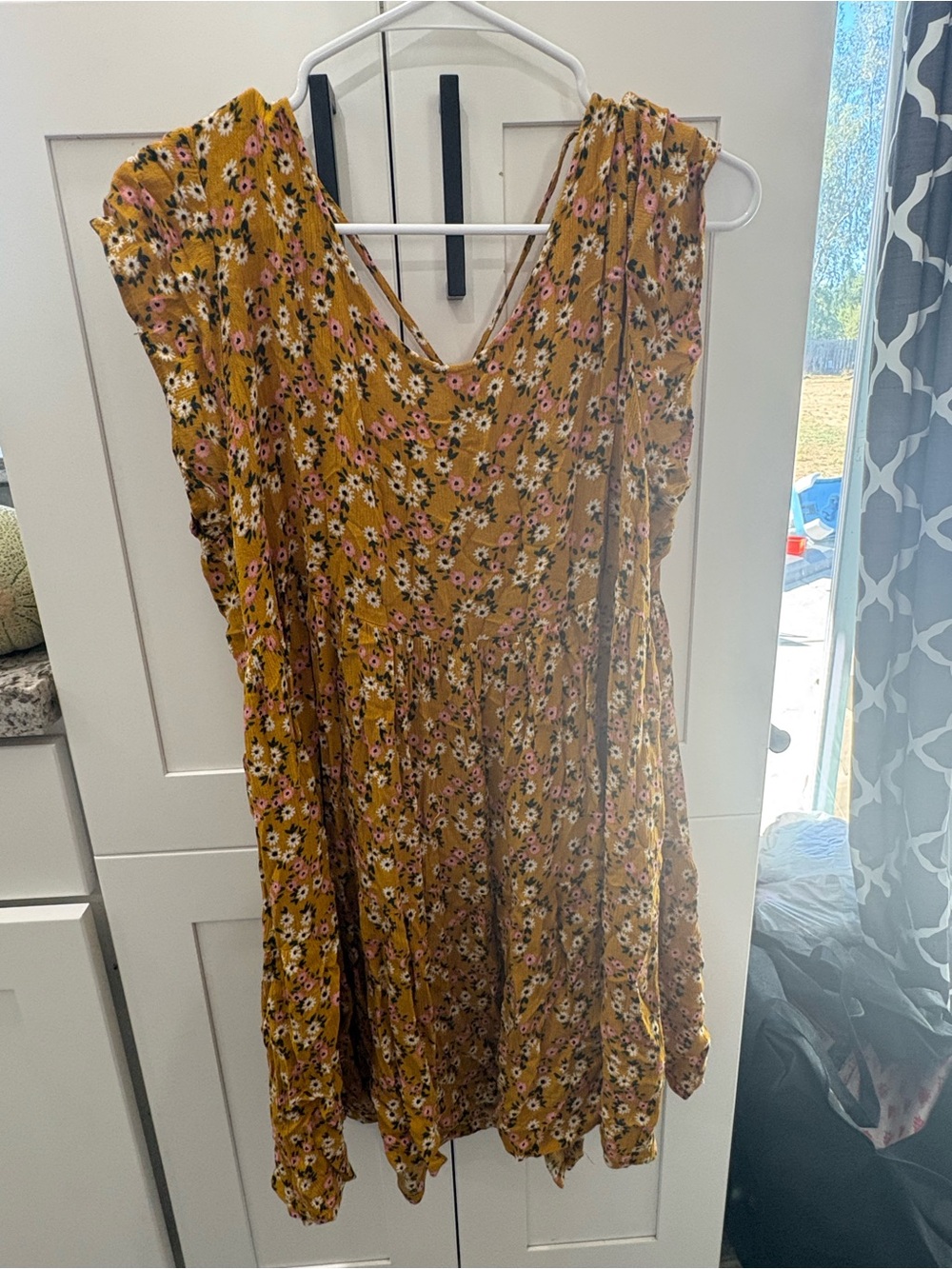 Buckle Mustard Floral V-Neck Sleeveless Mini Dress